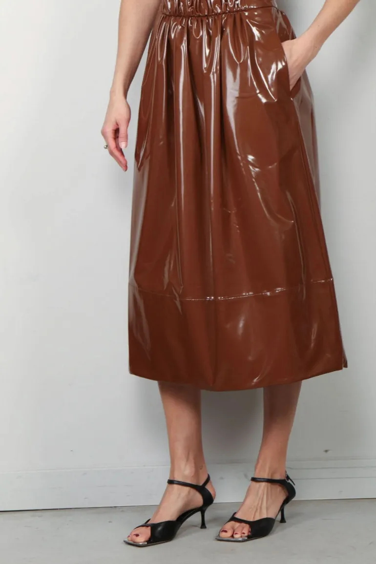 Tibi Rok - Light Weight Stretch Patent Smocking Waistband Ful - Brick