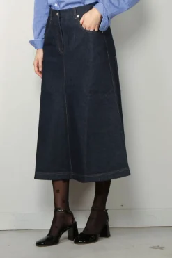 Tibi Rok - Indigo Denim Midi Aline Skirt - Dark denim