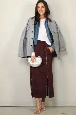 Tibi Rok - Nylon Zipper Maxi Skirt - Malbec