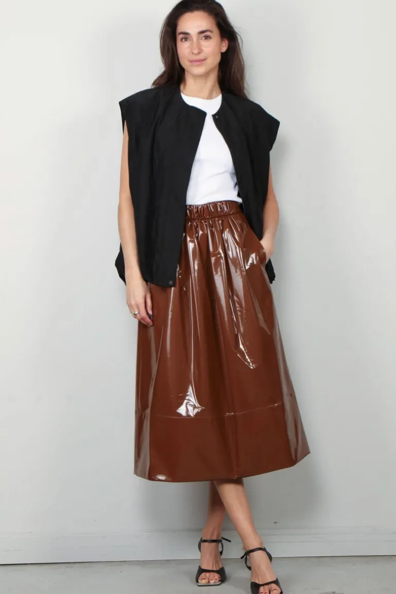 Tibi Rok - Light Weight Stretch Patent Smocking Waistband Ful - Brick