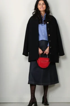 Tibi Rok - Indigo Denim Midi Aline Skirt - Dark denim