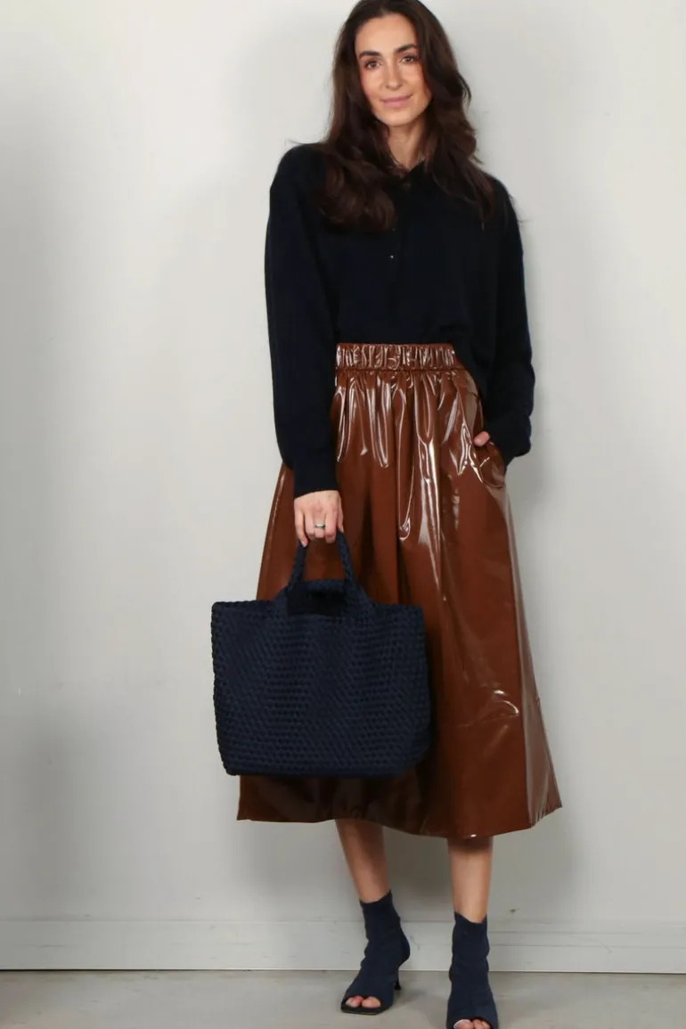 Tibi Rok - Light Weight Stretch Patent Smocking Waistband Ful - Brick
