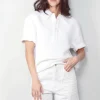 Tibi Top - Quilted Waffle Polo Tunic Top - White