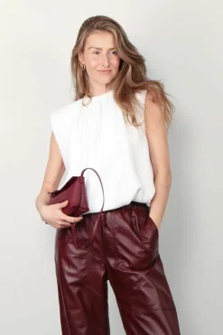 Tibi Top - Quilted Waffle Shirred Neck Top - White