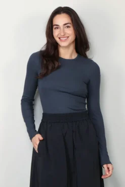 Tibi Trui - Circular Ribbed Crewneck Pullover T - Blue Fog