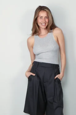 Tibi Top - Circular Fine Rib T Tank - Heather Grey