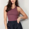 Tibi Top - Circular Fine Rib T Tank - Cinnamon