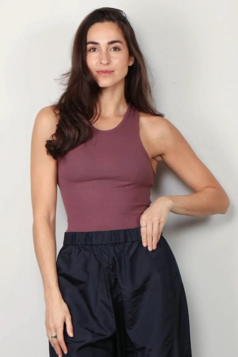Tibi Top - Circular Fine Rib T Tank - Cinnamon