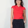 Tibi Top - Luxe Pique Shrunken Polo Shirt - Red