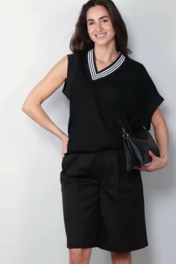 Tibi Top - Wool Jersey Vneck Tennis Vest - Black