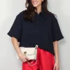 Tibi Top - Quilted Waffle Polo Tunic Top - Dark Navy