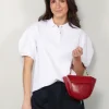 Tibi Top - Luxe Pique Polo Shirt - White