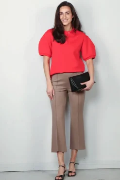 Tibi Top - Luxe Pique Polo Shirt - Red