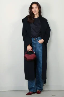 Tibi Top - Newton Stripe Sculpted Shrunken T-shirt - Navy melange