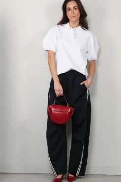 Tibi Top - Luxe Pique Polo Shirt - White