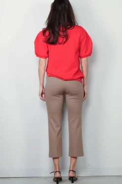 Tibi Top - Luxe Pique Polo Shirt - Red