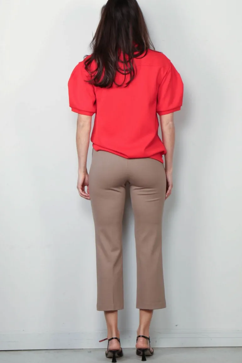 Tibi Top - Luxe Pique Polo Shirt - Red