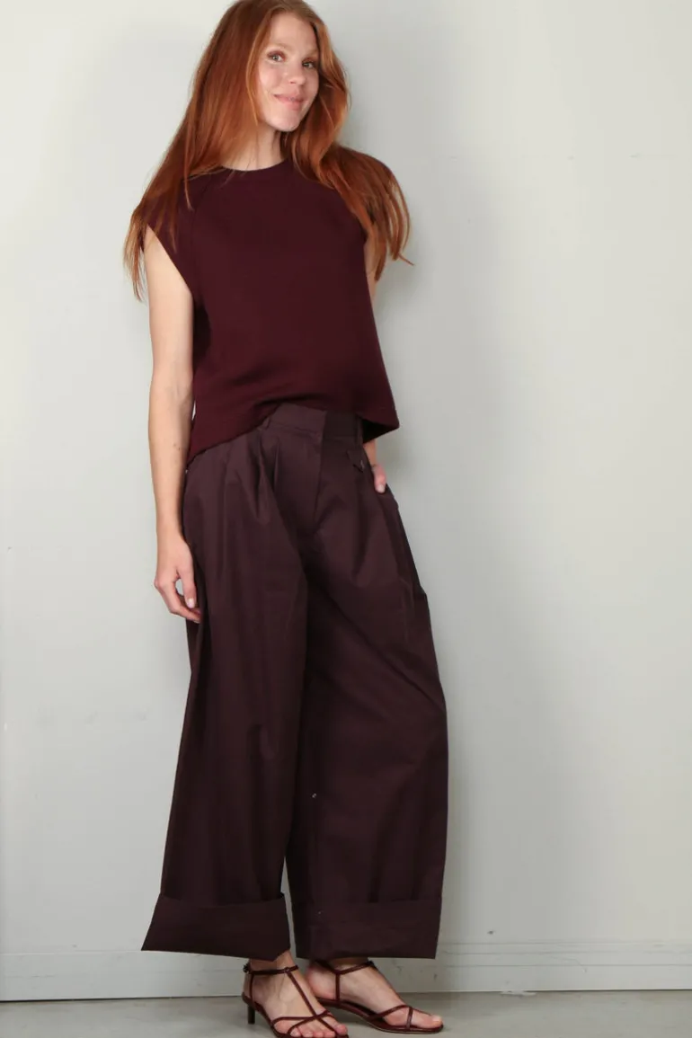 Tibi Top - Bonded Viscose Sculpted Sleeveless Top - Crimson