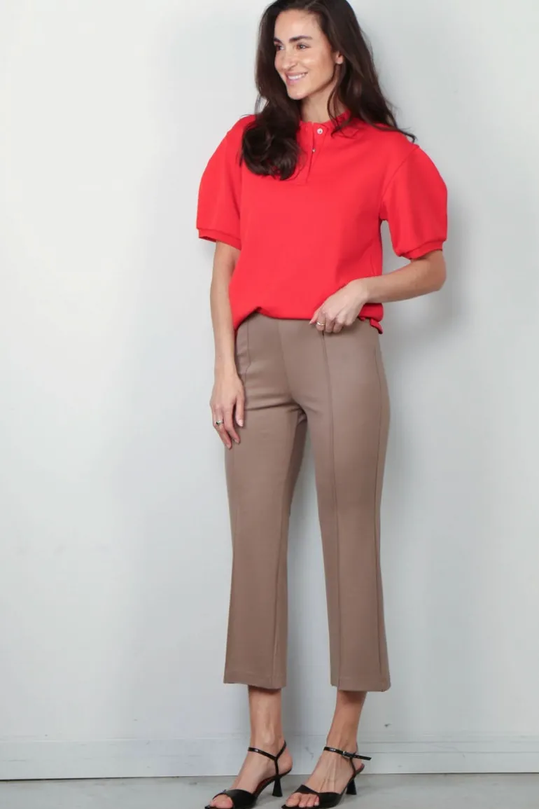 Tibi Top - Luxe Pique Polo Shirt - Red