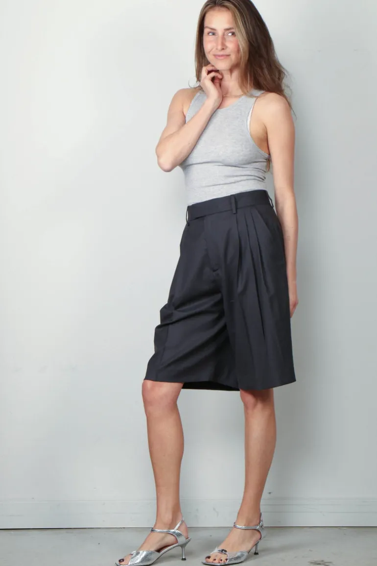 Tibi Top - Circular Fine Rib T Tank - Heather Grey