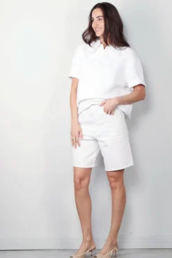 Tibi Top - Quilted Waffle Polo Tunic Top - White