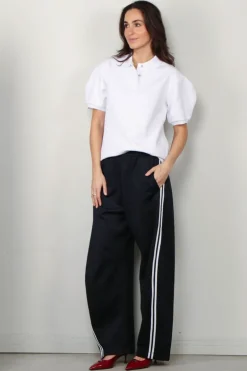 Tibi Top - Luxe Pique Polo Shirt - White