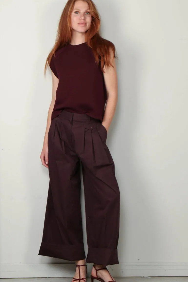 Tibi Top - Bonded Viscose Sculpted Sleeveless Top - Crimson