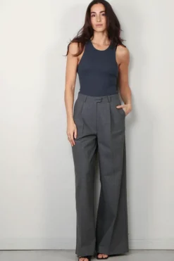 Tibi Top - Circular Fine Rib T Tank - Blue Fog