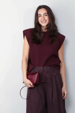 Tibi Top - Bonded Viscose Sculpted Sleeveless Top - Crimson
