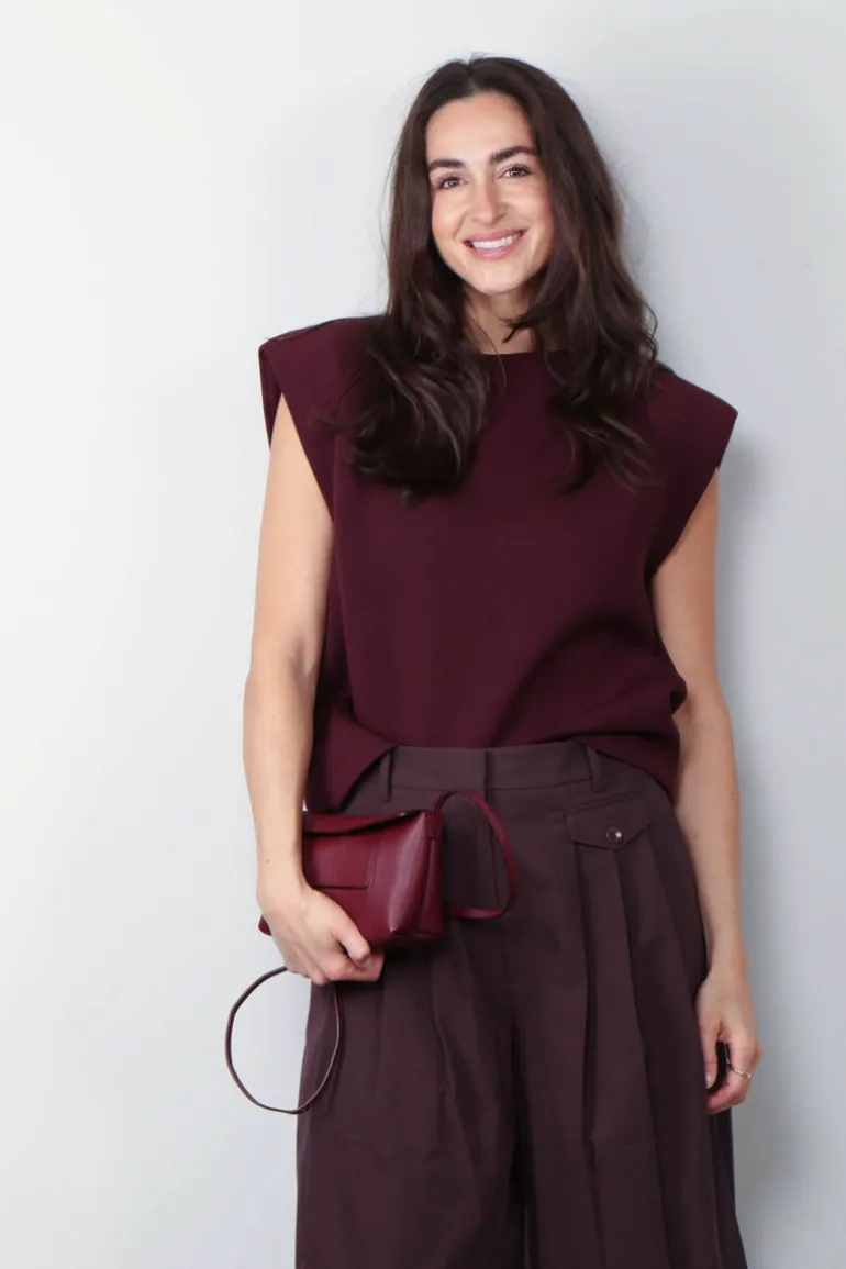 Tibi Top - Bonded Viscose Sculpted Sleeveless Top - Crimson