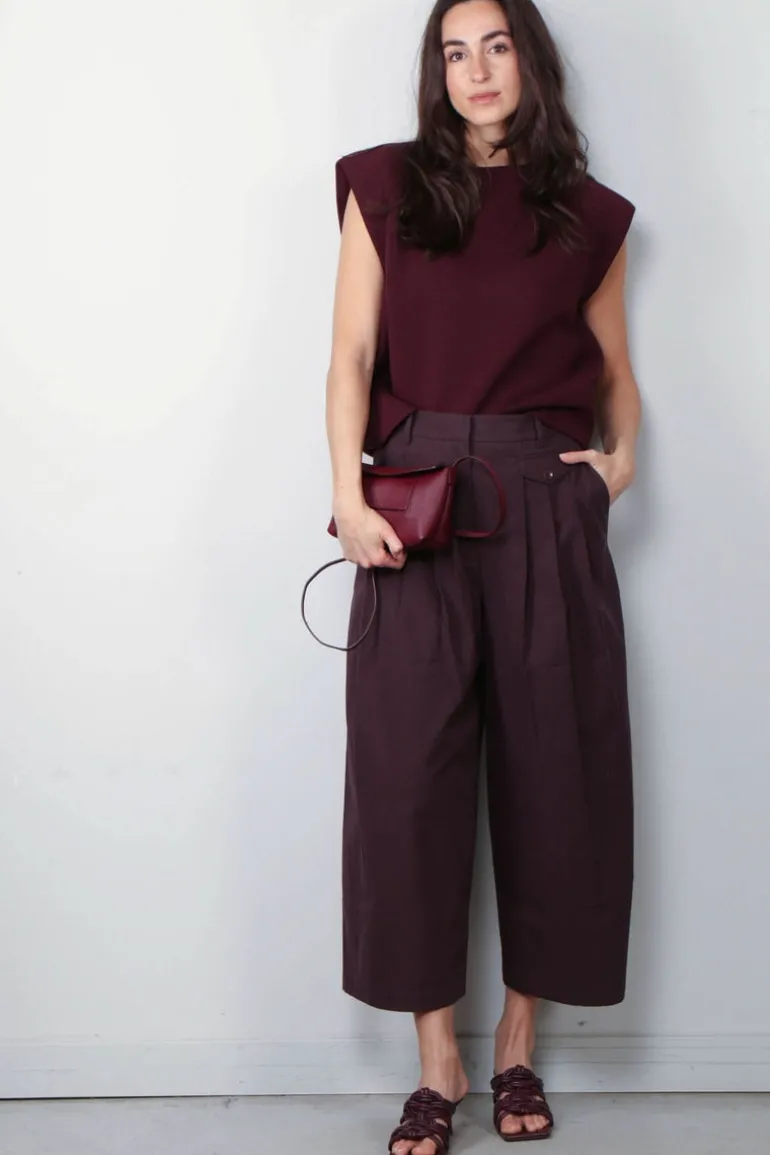Tibi Top - Bonded Viscose Sculpted Sleeveless Top - Crimson