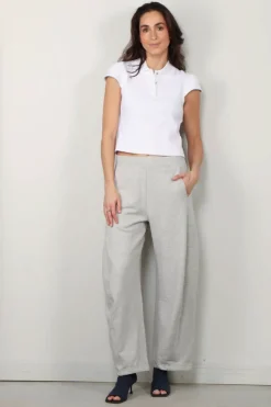 Tibi Top - Luxe Pique Shrunken Polo Shirt - White