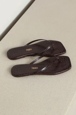 TKEES Slippers - Square Toe Lily - carob croc