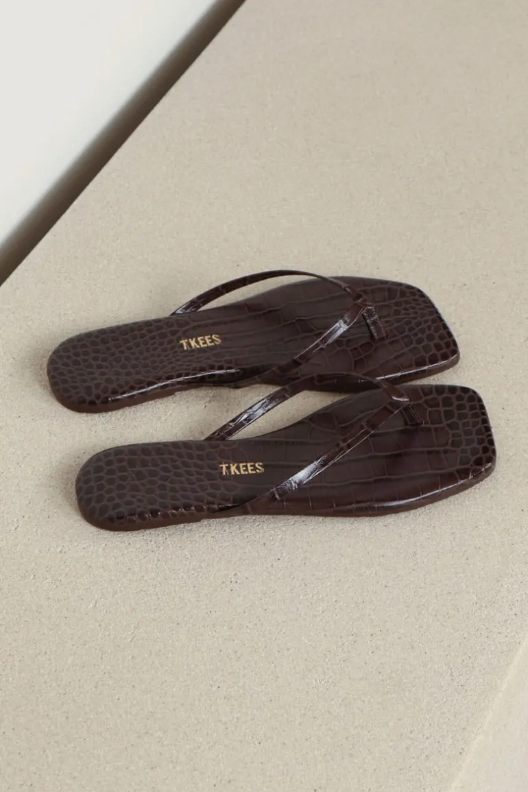 TKEES Slippers - Square Toe Lily - carob croc