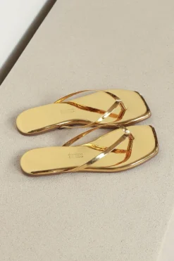TKEES Slippers - Square Toe Lily Mirror - Gold